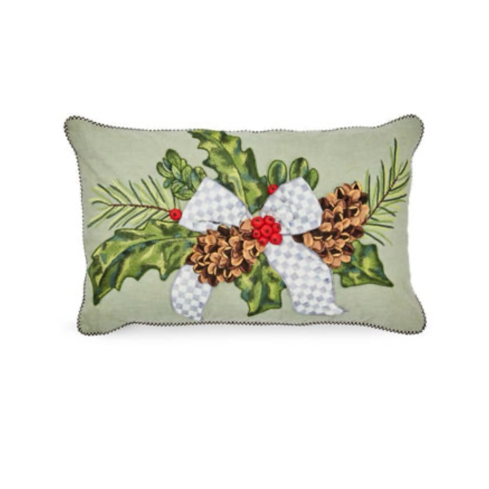 MacKenzie-Childs Farmhouse Holly Holiday Lumbar Pillow - 16”W x 26”L x 5”H